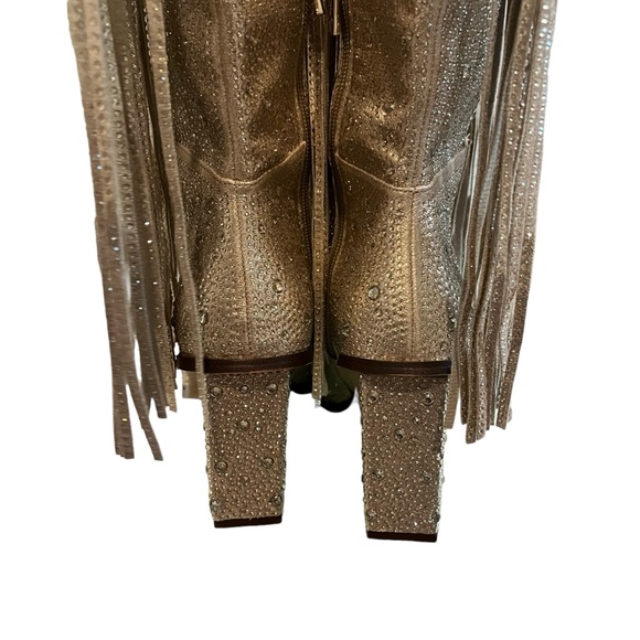 NWOT Jessica Simpson Gold Asire2 Rhinestone Embellished Fringe Boots, Sz… - Picture 12 of 14